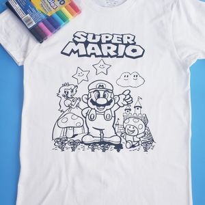 NEW Color Me Super Mario Bros Coloring Tee Shirt